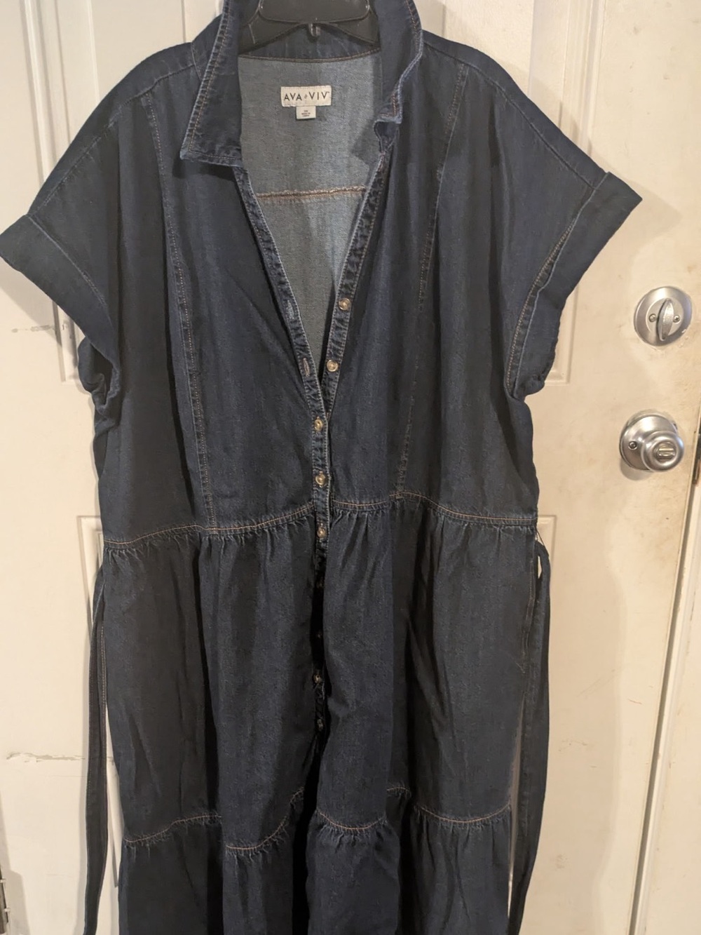 Ava & Viv Plus Size 3X Dark Wash Denim Tiered Button-Front Shirt Dress